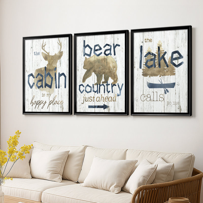 Happy Place Cabin - Toile tendue avec châssis sur mesure - 3 pièces, H 27 po x l 39 po