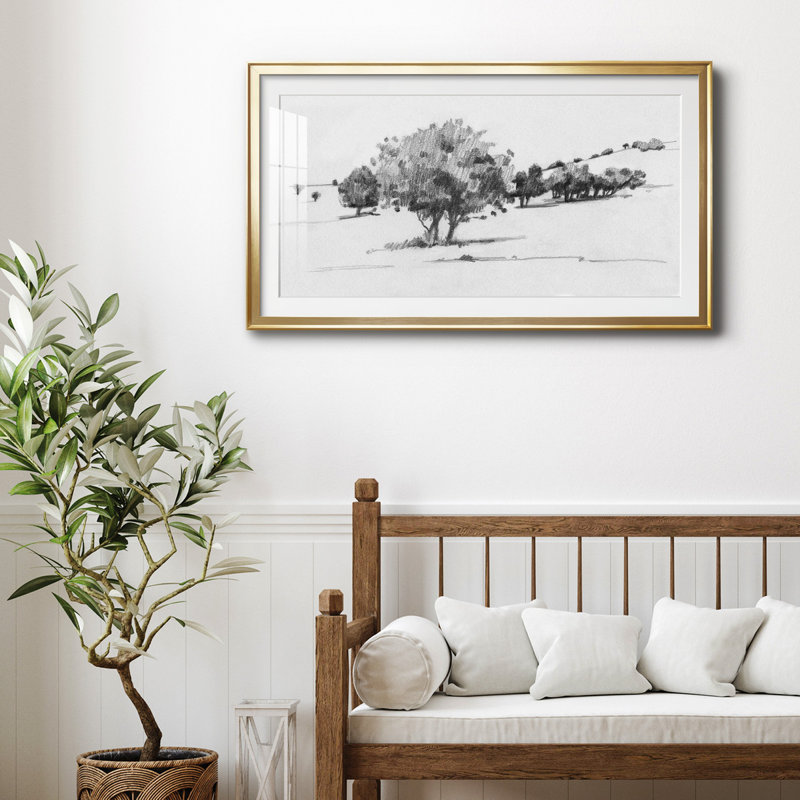 Treeline Sketch I - reproduction encadrée de qualité supérieure - prête à être accrochée, Or, H 10,5 po x l 18,5 po x P 1 po