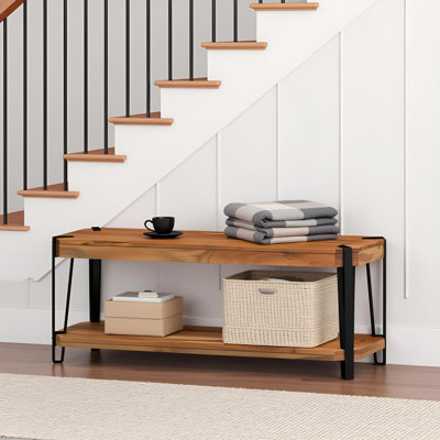 Ryegate 48" Natural Live Edge Solid Wood with Metal  Bench
