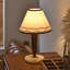 Petite lampe de table moderne en bois massif brun + métal + marbre avec abat-jour en lin pour le salon de la chambre à coucher, ampoule incluse