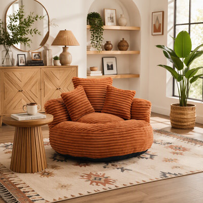 Pouf avec 3 coussins et accoudoirs, en velours côtelé avec rembourrage en mousse à mémoire de forme, pour chambre, salon et dortoir
