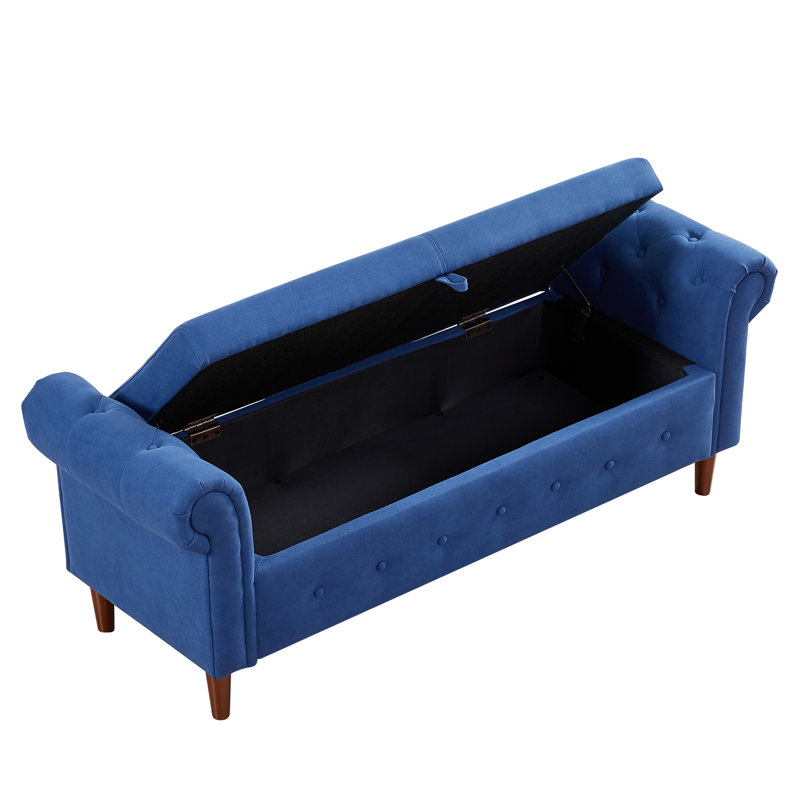 Repose-pieds de rangement rectangulaire 63 po Jamii-Leigh, 100 % polyester bleu