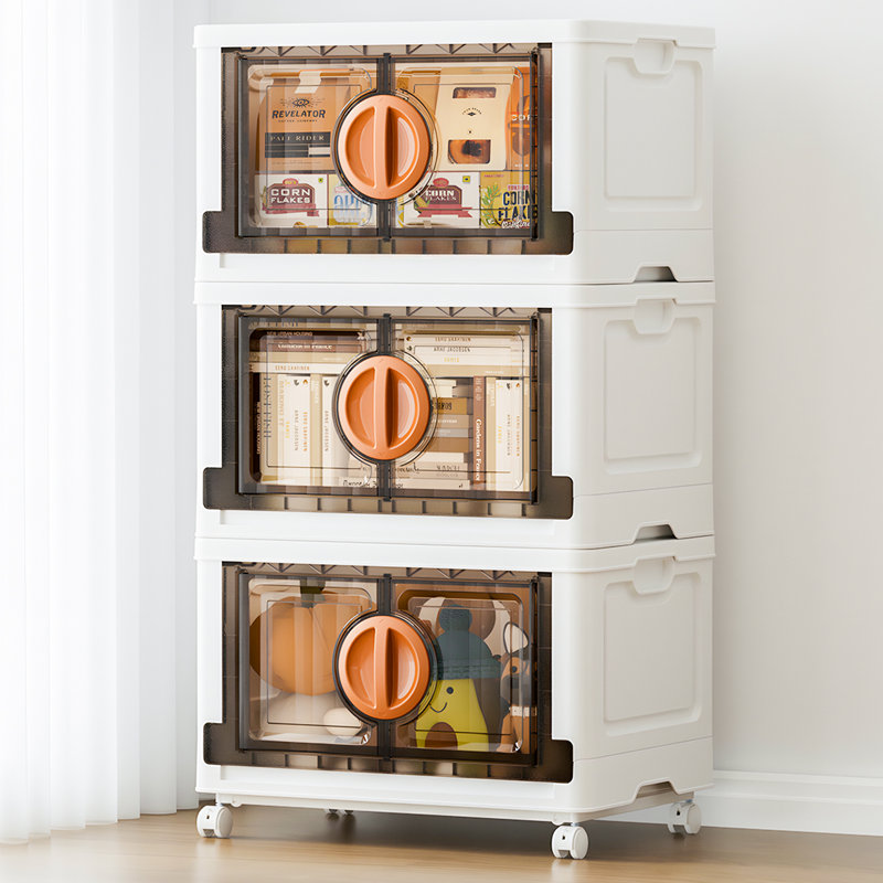 Jeko&Jeko 249Qt Lockable Stackable Storage Bins With Lids, Collapsible Closet Organizer With Wheels, Plastic Cabinet Drawer For Clothes 3 Pack (White)