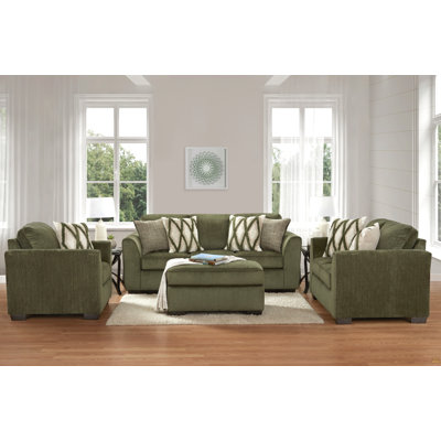 Ensemble de salon, canapé, causeuse, fauteuil et repose-pieds Marvella 4 pièces avec revêtement en chenille Mosswood