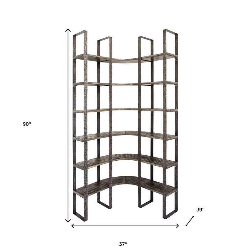 Black Iron Framed Curved Wooden Shelving Unit