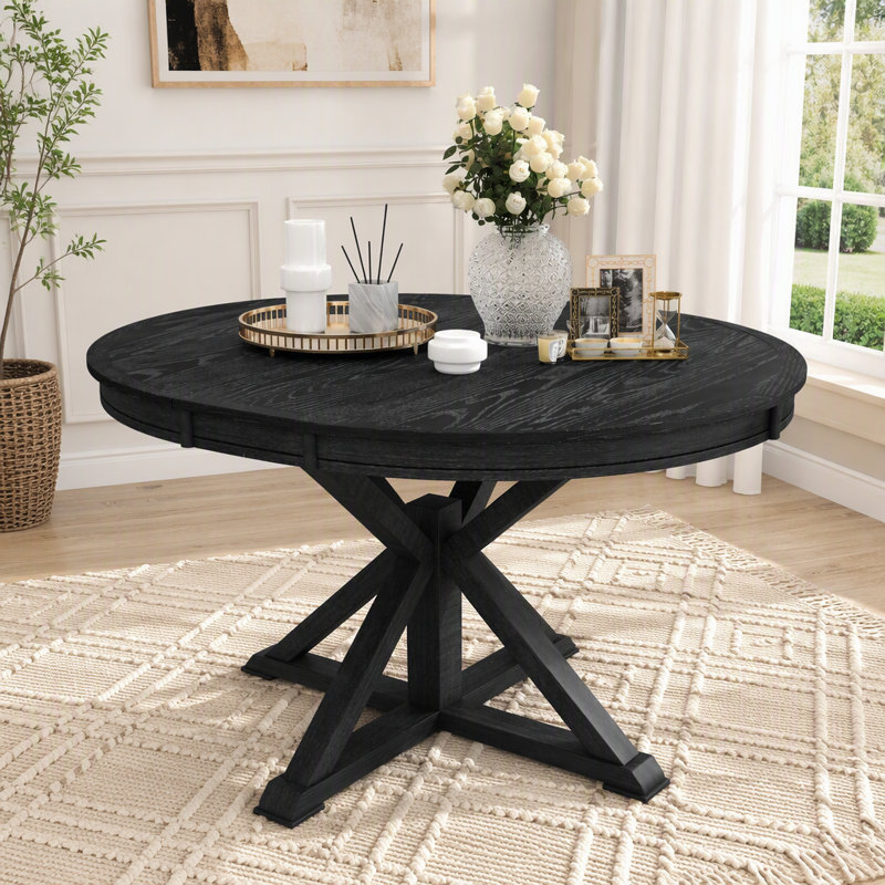 Table de salle à manger rétro avec rallonge papillon et base en forme de X, Espresso