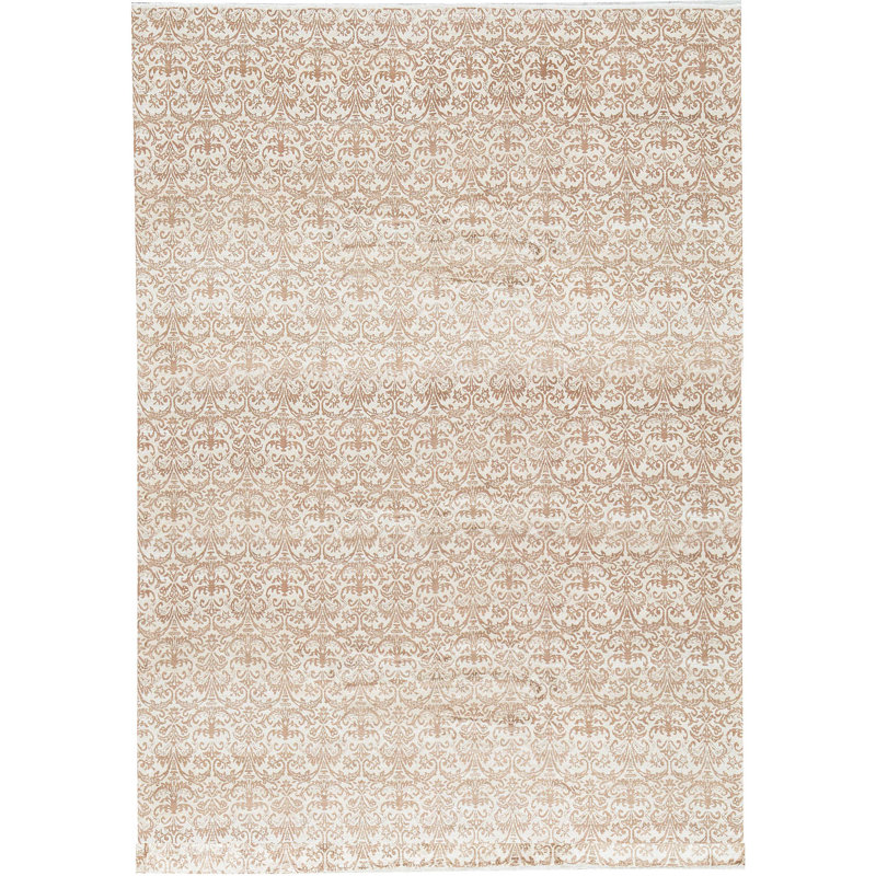 Hand-Knotted High-Quality Ivory and Brown Area Rug