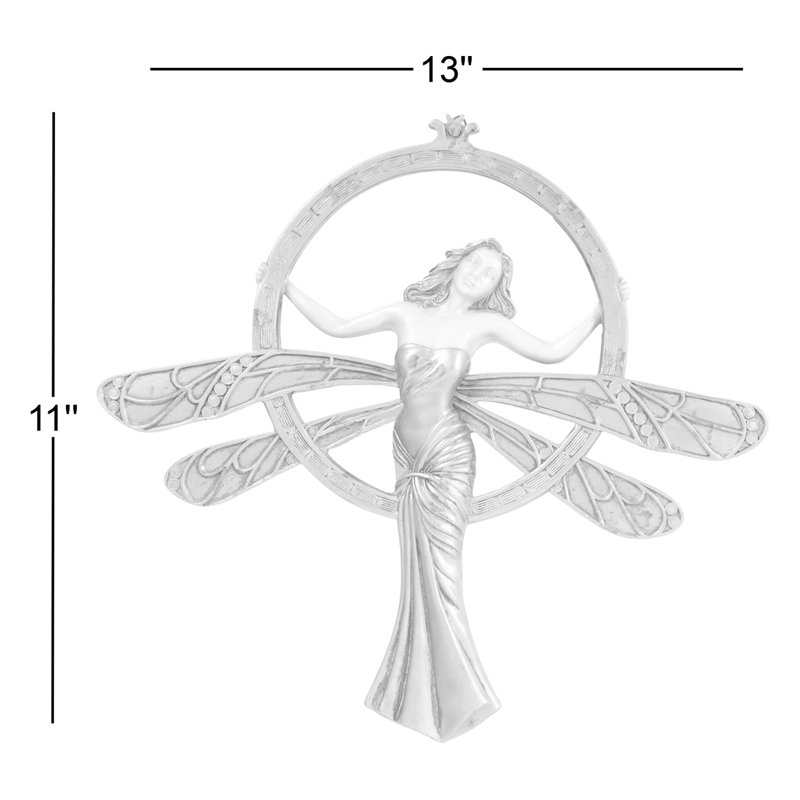 Art Deco Dragonfly Maiden 13" Gold and Ivory Round Wall Mirror