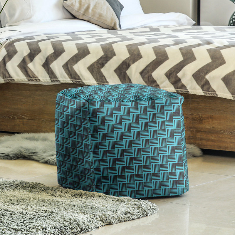 Repose-pieds cubique à rayures classic basketweave, Noir / bleu sarcelle