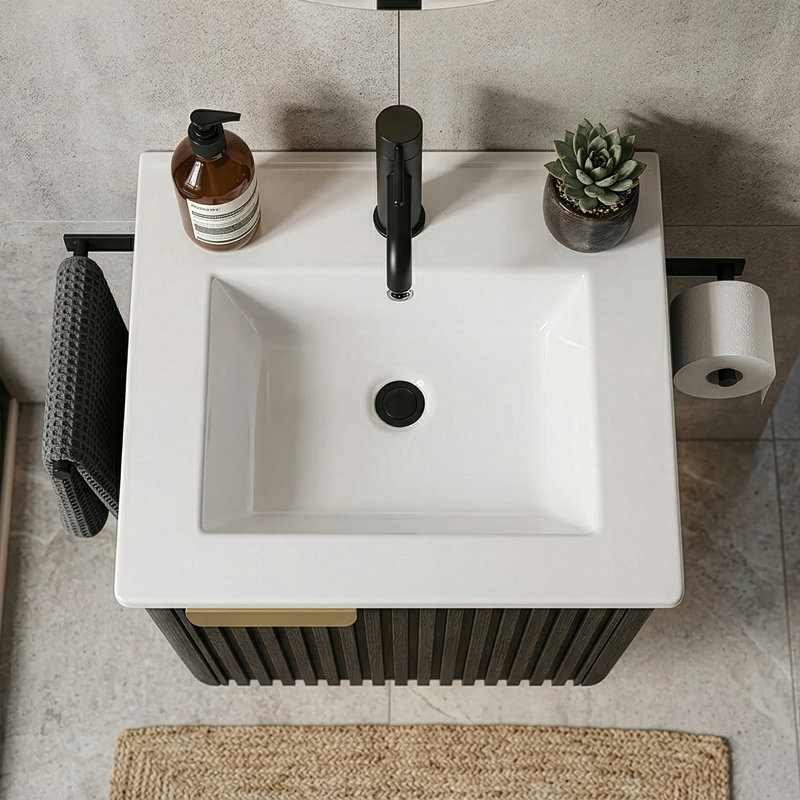 Meuble-lavabo simple mural 18 po Calix, Chêne foncé