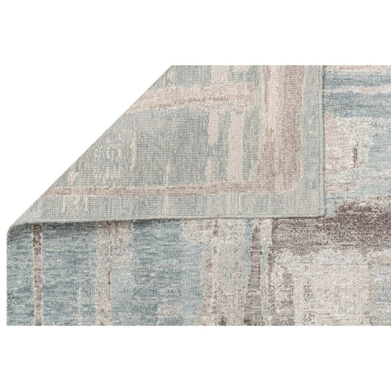 Hand Knotted Abstract Area Rug in Blue/Charcoal/Beige, Rectangle 12' x 15'