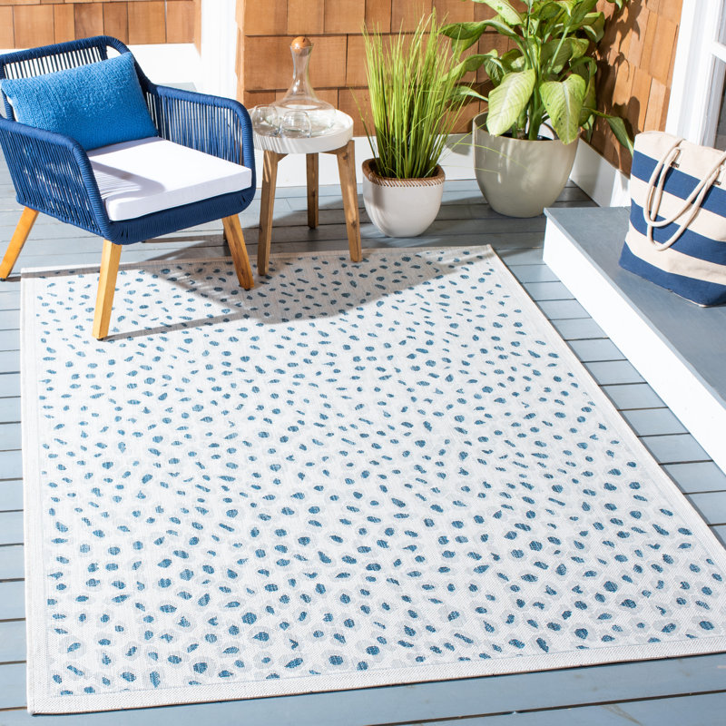 Ivory and Blue Non-Slip Washable Cotton Area Rug