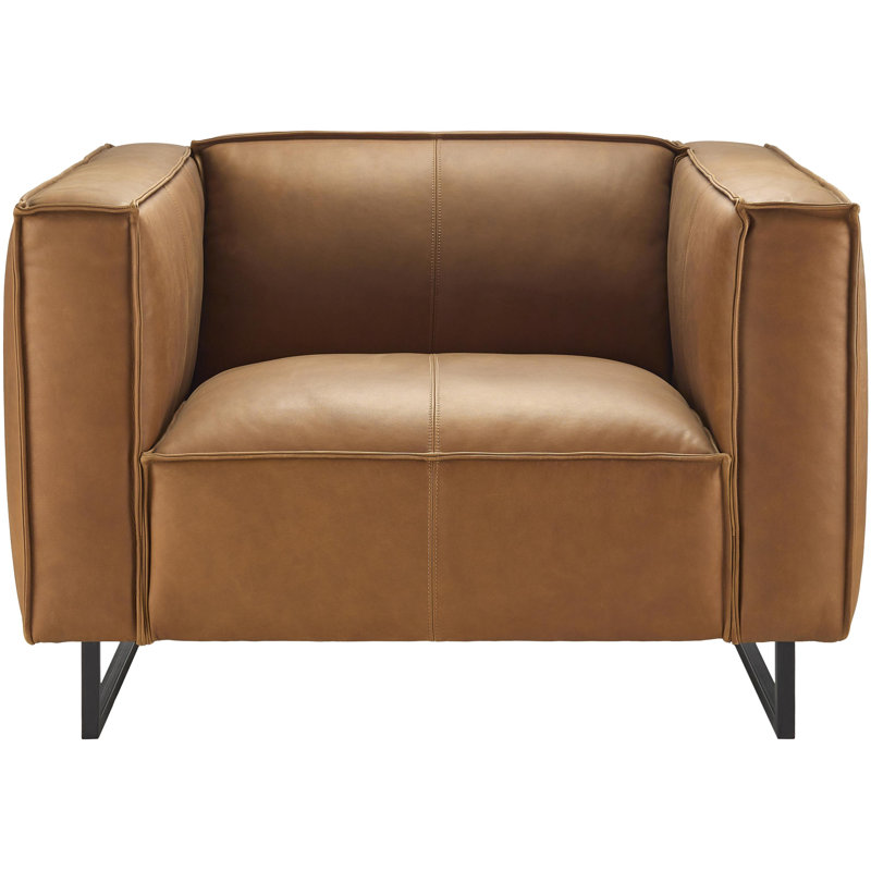 Aynsleigh Modern Accent Chair, Brown Genuine Leather