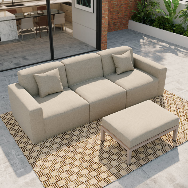 Ensemble de patio modulaire moderne Tomczyk 4 pièces, 2 fauteuils + chaise sans accoudoirs + table basse, tissu résistant aux intempéries et aux UV, aucun assemblage requis