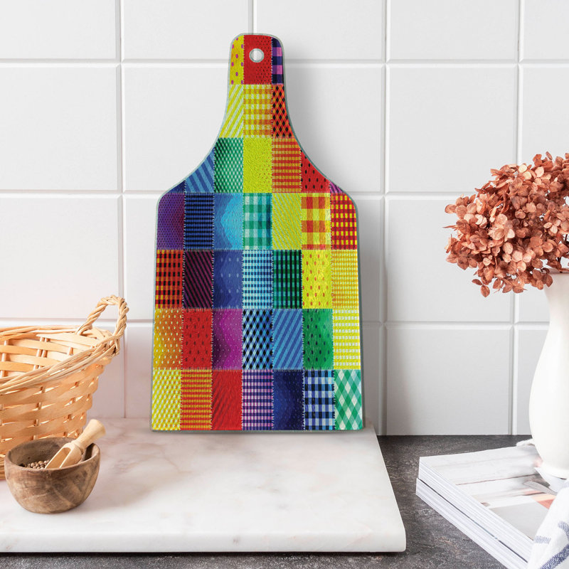 Ambesonne Retro Tempered Glass Cutting Board Rainbow Retro Patchwork Multicolor