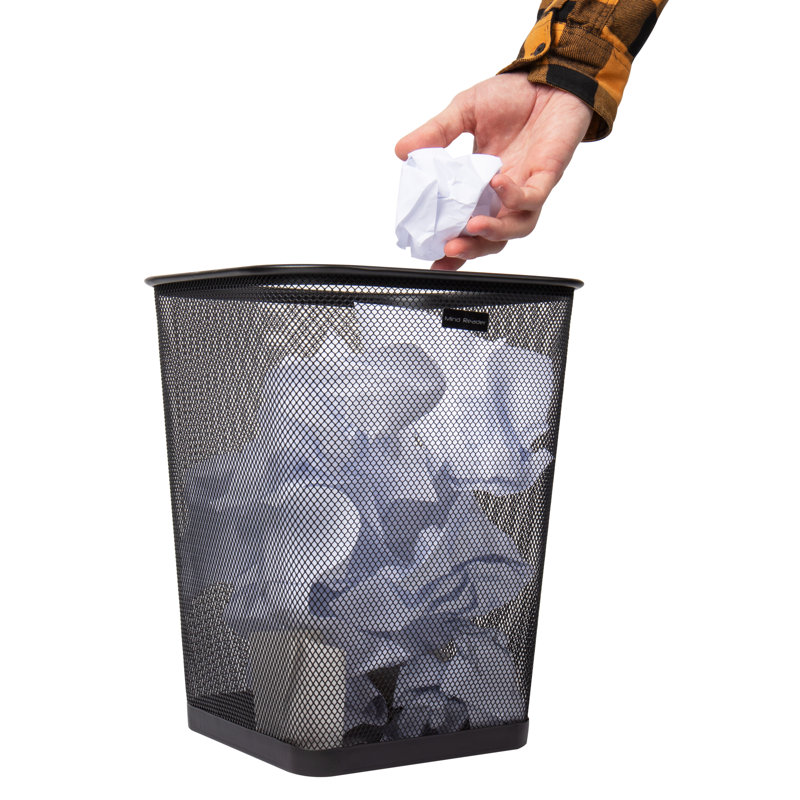 Black Stainless Steel Mesh Office Trash Can Set