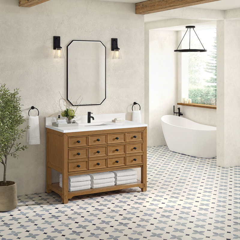 Malibu 48'' W Single Vanity, Ethereal Noctis, 8" Widespread, Amber Birch