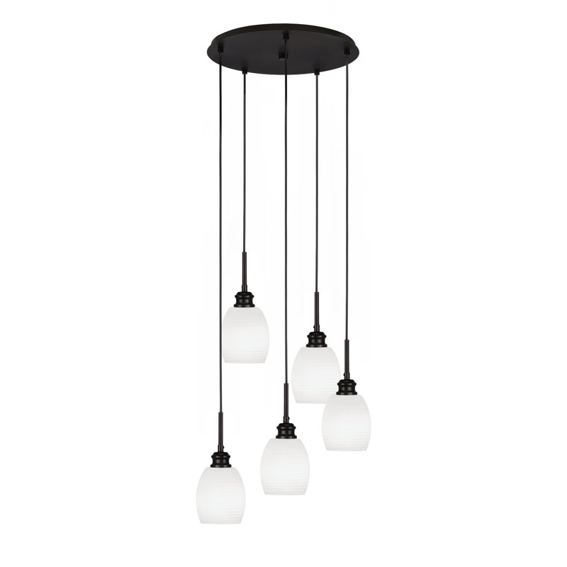 Luminaire suspendu grappe 5 lumières Edge avec verre de lin blanc 5 po Edge, Espresso