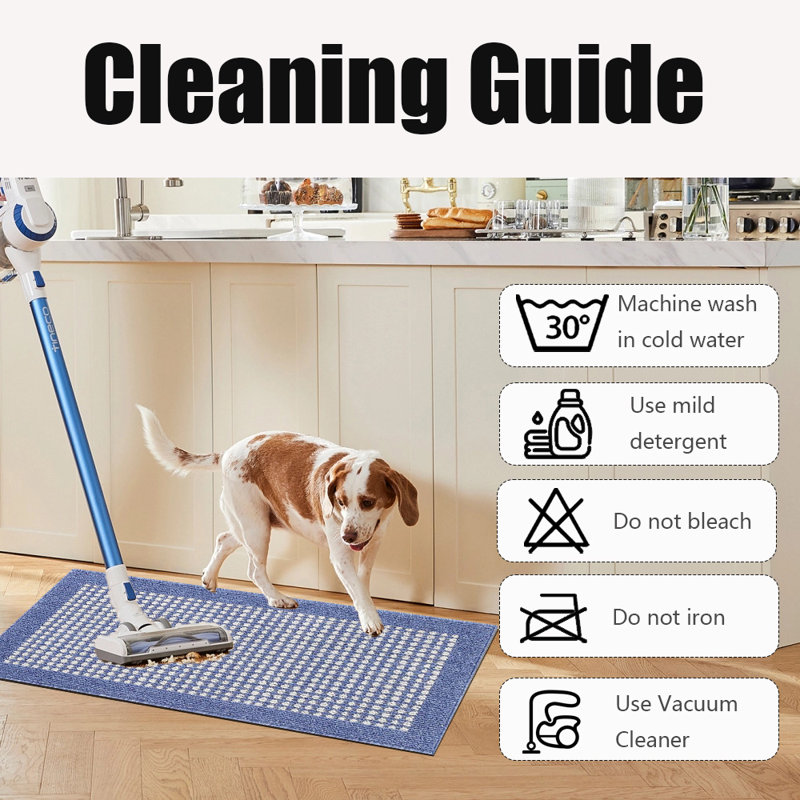 Tapis de cuisine, envers en caoutchouc antidérapant, lavable à la machine, ensemble de 3 pièces, Bleu