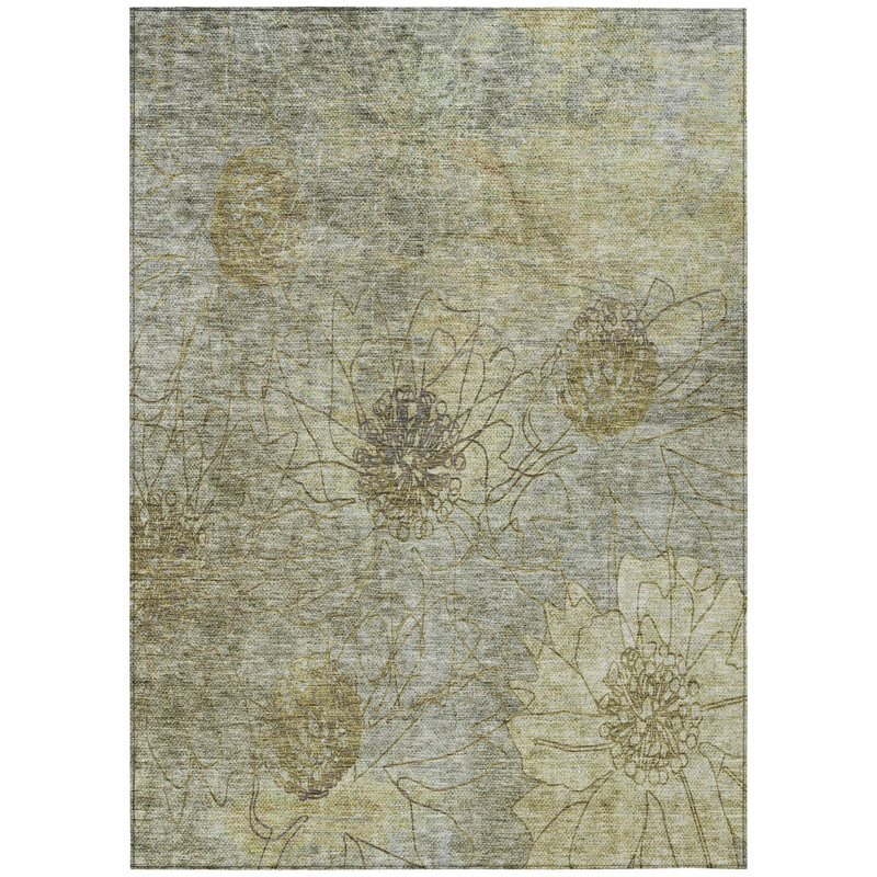Machine Washable Indoor/Outdoor Leavittsburg ACN2235 Floral Rug, Rectangle 10' x 14'