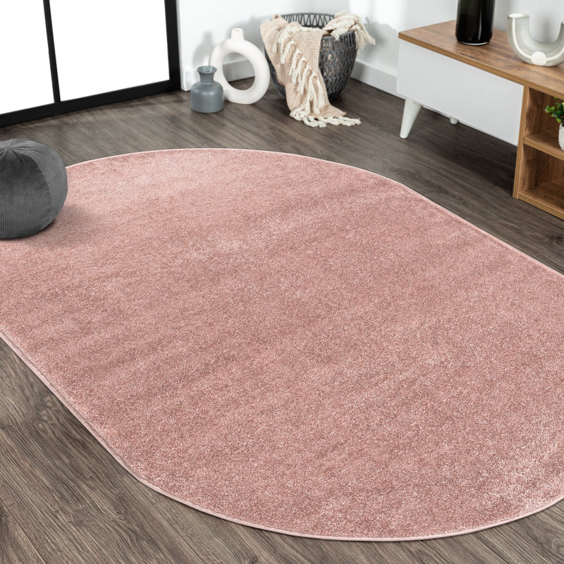 Auldridge Solid Low-Pile Pink Rug, Oval 6'2" x 9'