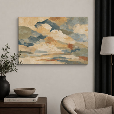 Abstract Blue and Terracotta Cloud Landscape Artwork, Living Room Pictures, Framed Canvas Giclee Print Wall Art - 16"x24", 24"x36"