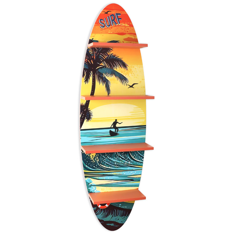 52''H Surfboard Wall Shelf with Printed Surface