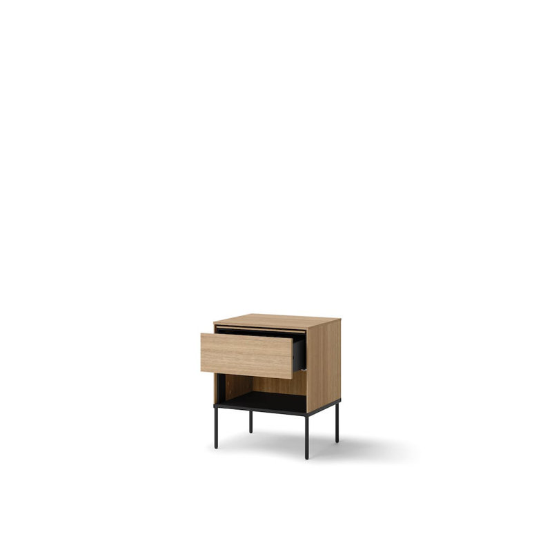 Compact Oak Linear Cabinet W51cm - Modern Design with Push-to-Open Drawer