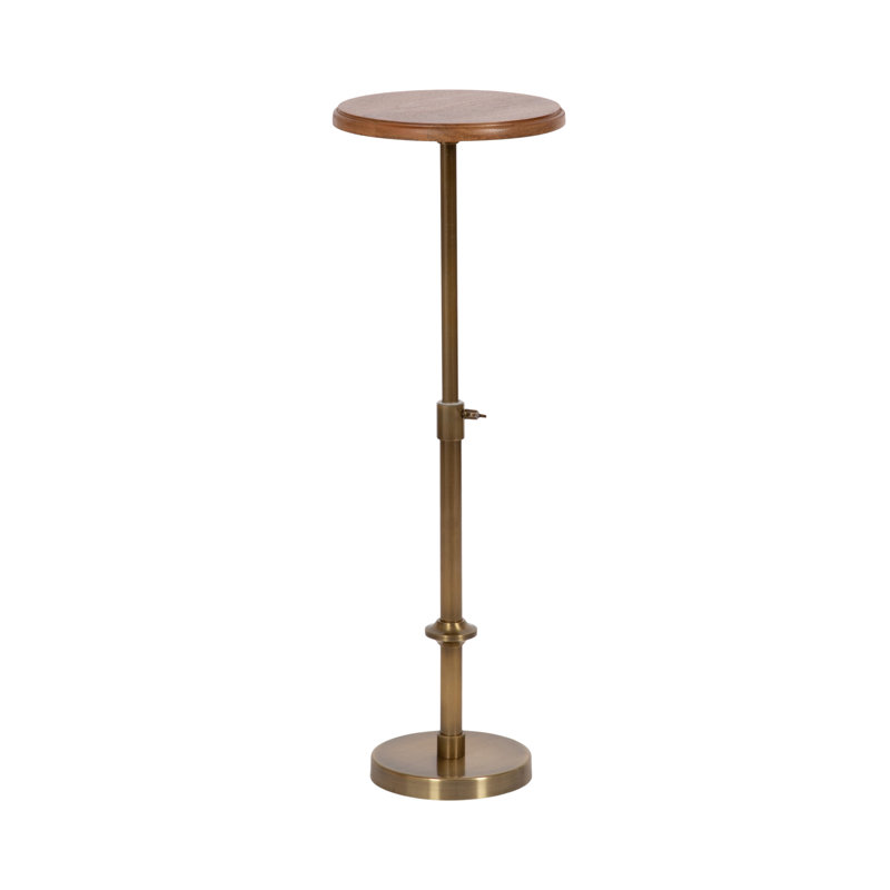 Modern Adjustable-Height Metal and Wood Pedestal Table, Gold
