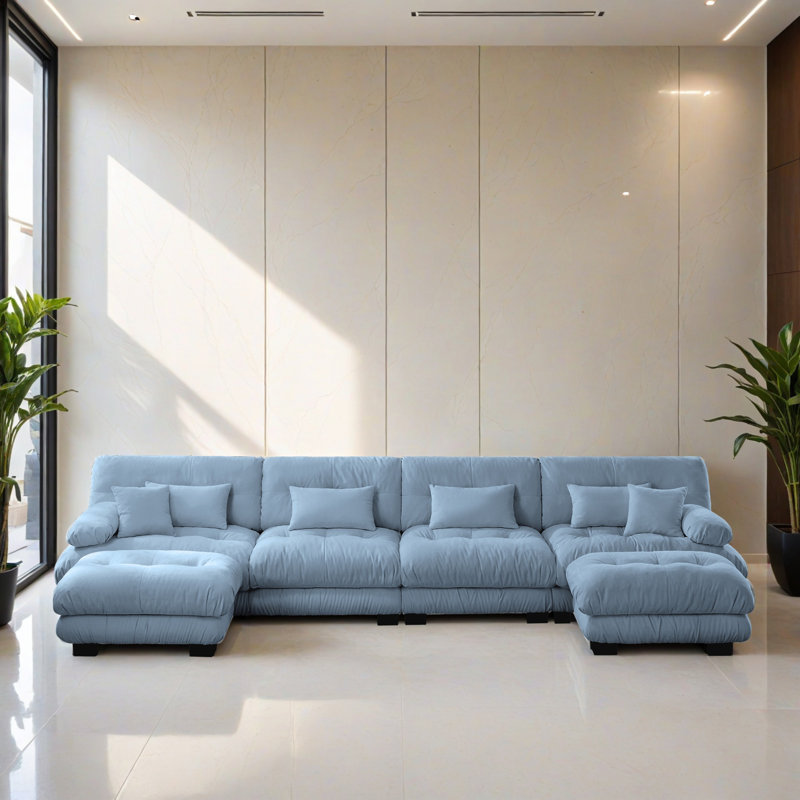 Canapé-lit modulaire 6 pièces pour salon, Chenille bleu