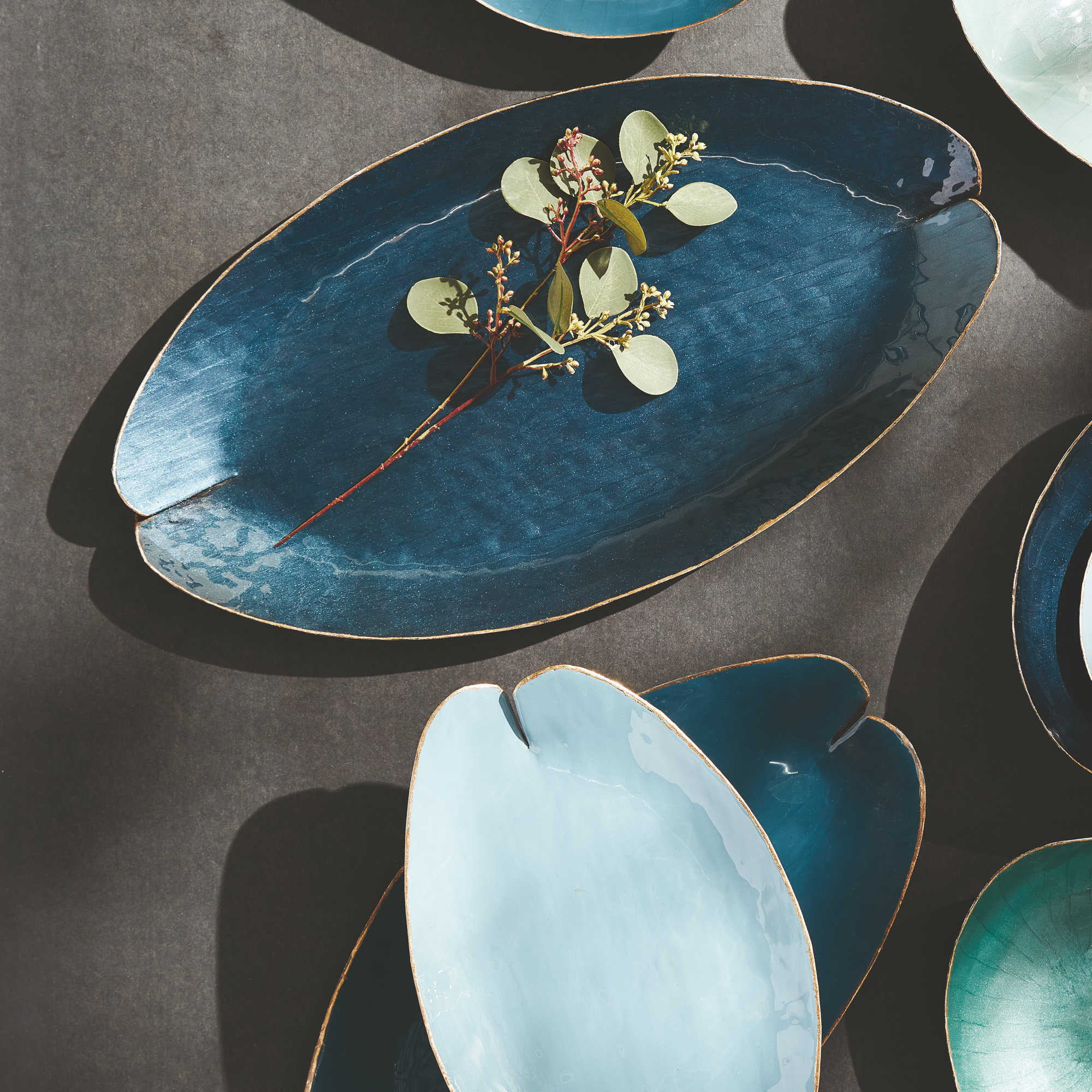 Gratton Metal Tray - Set of 3, Blue