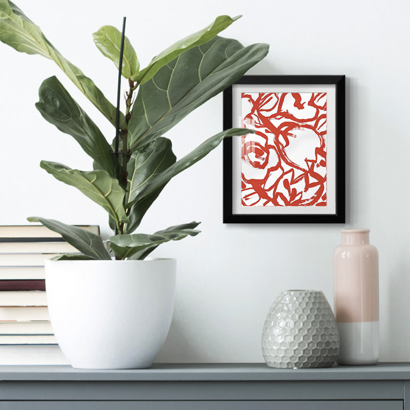 Red Brush Floral II - impression encadrée, H 28,5 po x l 20,5 po, Noir