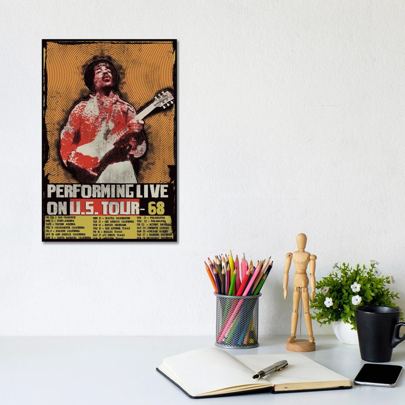 Jimi Hendrix 1968 U.S. Tour Poster by Radio Days - Print on Canvas, 20.32 cm H x 30.48 cm W, Wrapped Canvas