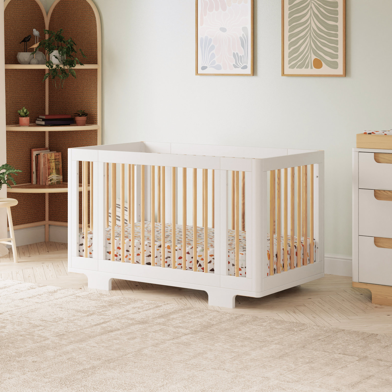 Yuzu Pine 8-in-1 Convertible Crib, White/Natural