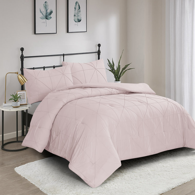 Ensemble d'édredon en microfibre Hartford Pintuck, Édredon pour très grand lit + 2 taies décorativ, Rose