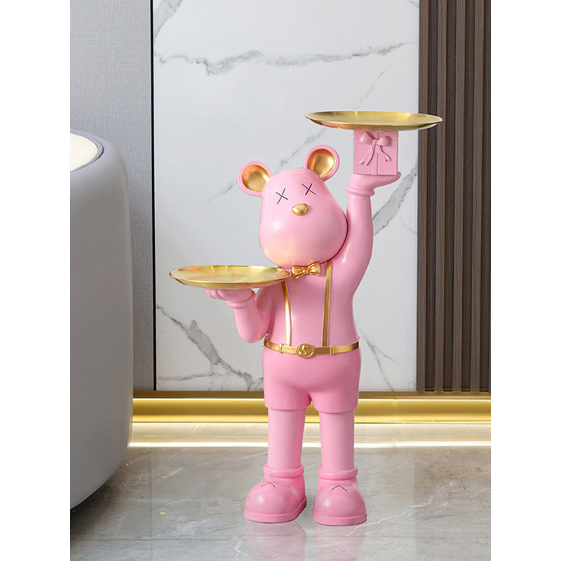 Sculpture créative avec deux plateaux de service pour canapé et canapé, Rose
