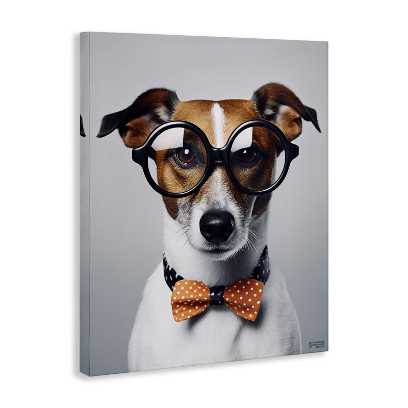 Impression sur toile Hipster Bowtie Dog par Roozbeh Bahramali, H 20 po x l 16 po