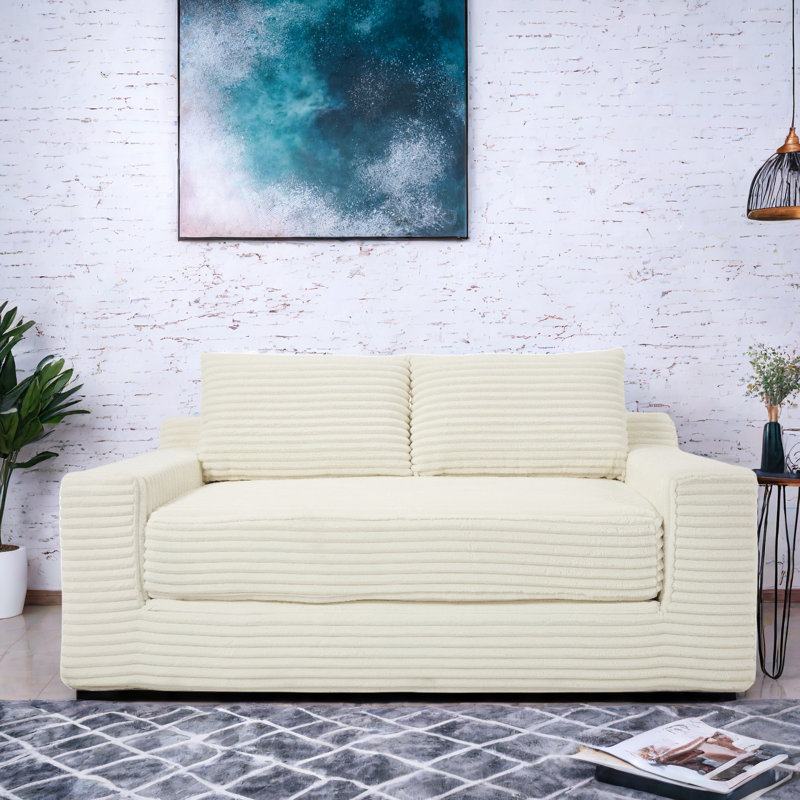 Convertible 2-in-1 Loveseat Sofa Bed With Memory Foam & Steel Frame, Beige