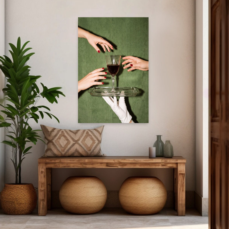 «The Wine Is Served», art mural rétro, H 48 po x l 32 po