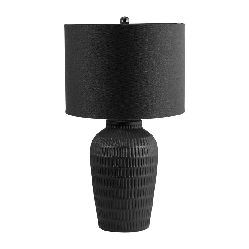 27" H Ceramic Dimpled Table Lamp, Brown Linen Shade and Iron Base, Elegant and Versatile Lighting