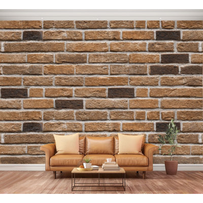 Wall Mural Peel and Stick rustic brick wall brown bricks stone rustic weathered Large Wallpaper Self-Adhesive Removable Contact Paper Wall Decor for Living Room Bedroom Nursery 100"H x 144"W