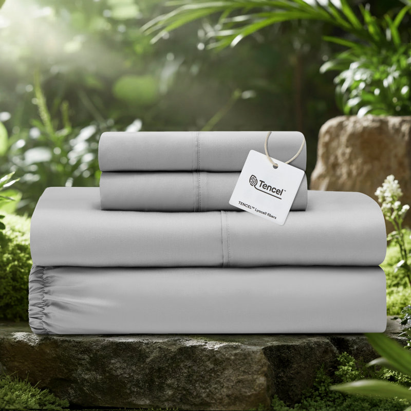 100% Tencel Lyocell Silky Soft Luxury Sheet Set, Queen Size（Set of 4), Gray, Queen