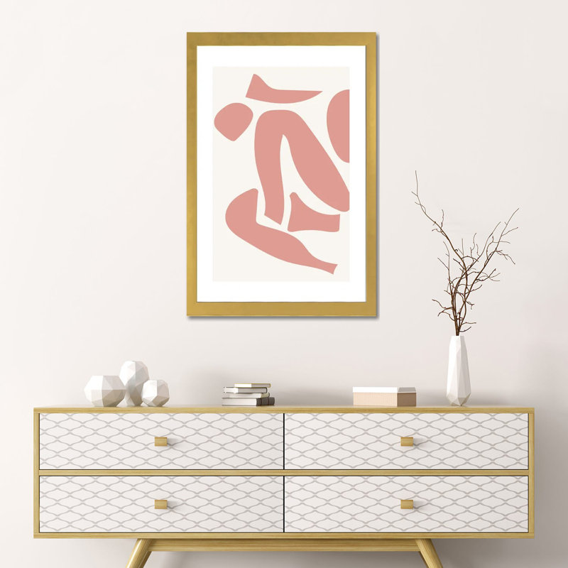 « Déstructed » rose par Mambo art studio-impression, H 24 po x l 16 po x P 1 po, Blanc, Papier encadré doré