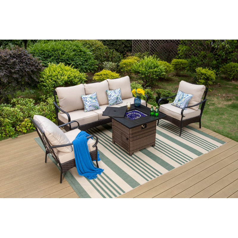 Arwand Outdoor Conversation Set with Fire Pit Table, No