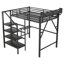 Lit mezzanine double avec bureau pliable et station de charge, lit mezzanine double en métal avec bande lumineuse et rangement pour escalier pour enfants, adolescents, produits brevetés, noir (date d’arrivée prévue: 2026/4/10)