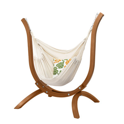 47 In. Wood Hammock Stand Set With Pillow in Teak
