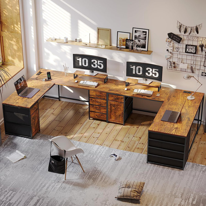 63“ W L Shaped Desk, Brown