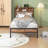Industrial Bed Frame with Storage Headboard and USB Charging Station, Metal Platform Bed with Tall Legs and Underbed Storage, No Box Spring Needed, Black, Queen-2072176599-2072176596