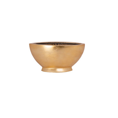 Polystone Gold Leaf Planter Boat Shape Planter With Base Finish Gold