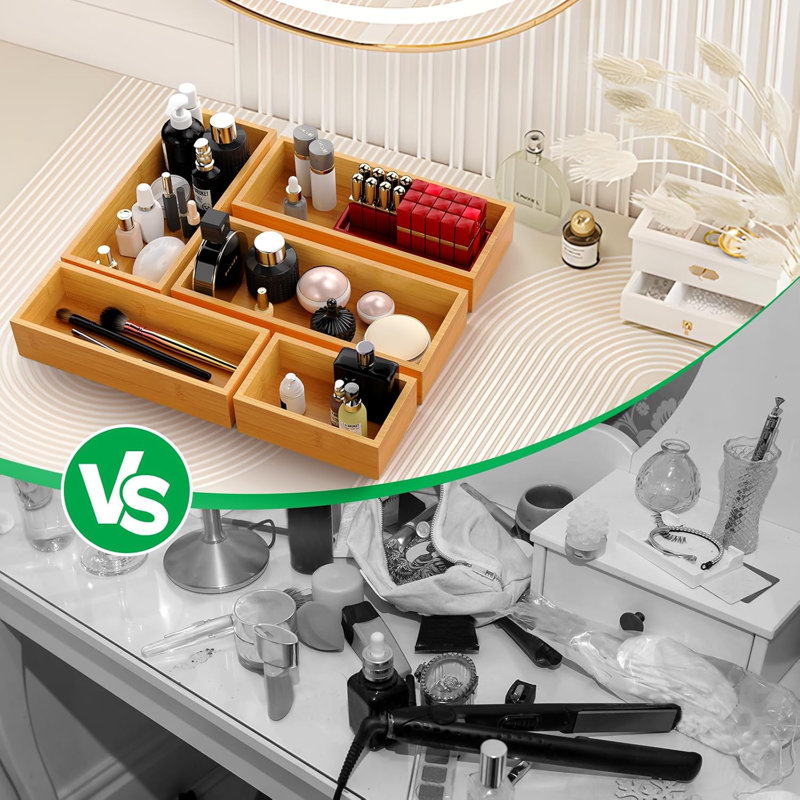 Ensemble de rangement de tiroir en bambou, 5 plateaux de rangement pour la cuisine, la salle de bain, le bureau, les tiroirs à maquillage et à ustensiles, les ustensiles